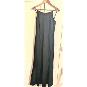 Gunne Sax Slip Dress Rhinestone Maxi Gown Black Sz 8 Flare Y2K Witchy Dark Goth